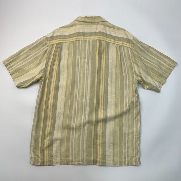 Tommy Bahama Camp Shirt Mens L Large Striped Jacquard Floral Silk Short Sleeve - Picture 6 of 8